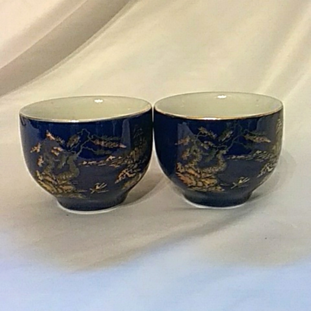 Set of Cobalt blue Japanese tea cups.